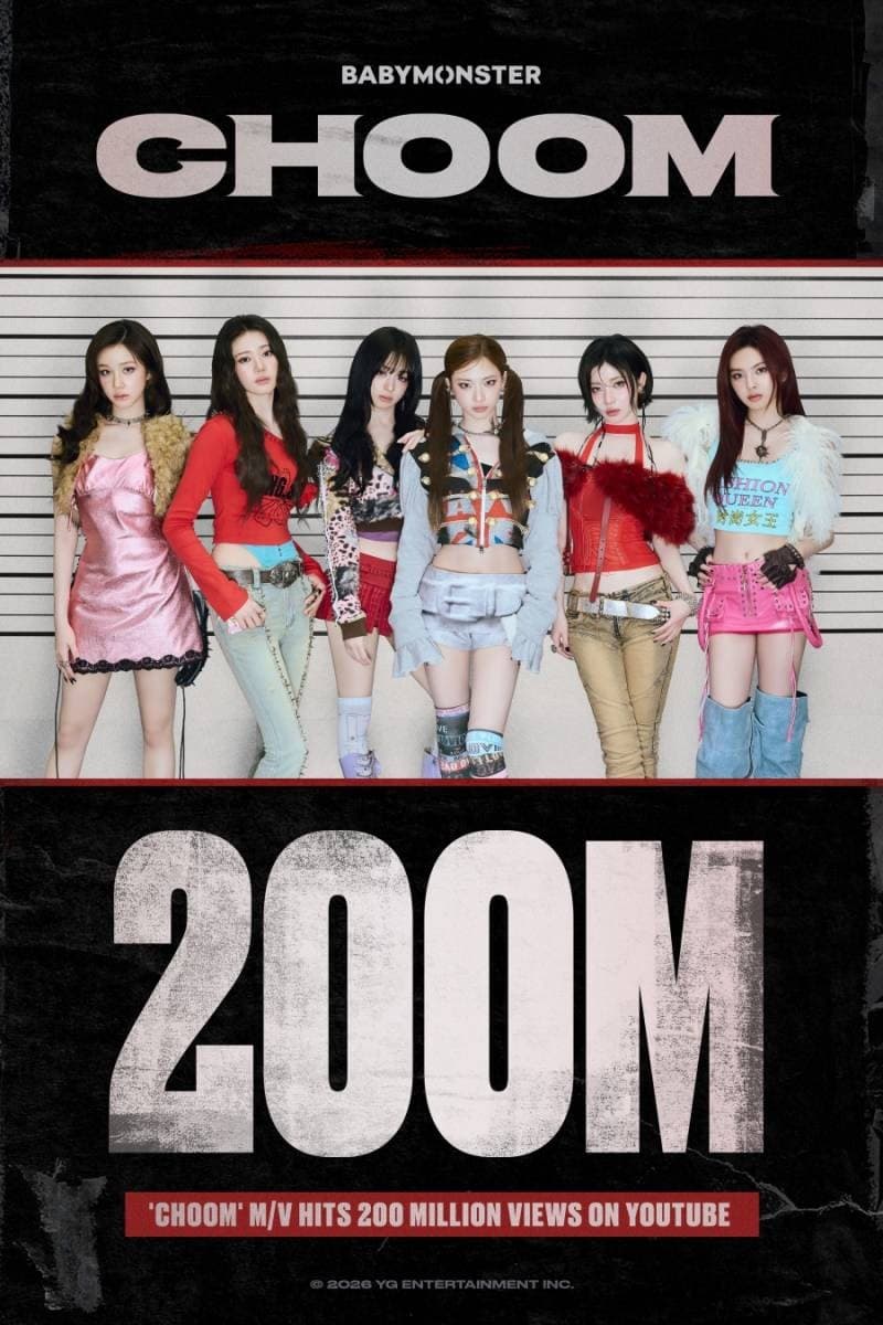 BABYMONSTER《CHOOM》MV觀看次數突破2億 成第10支達標影片